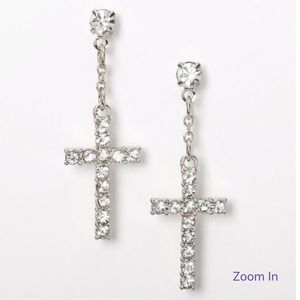 Silver-tone Crystal Pave Cross Dangle Earrings